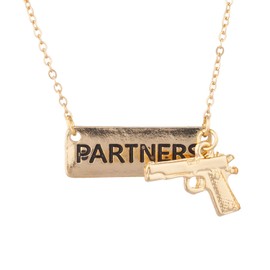 Lux Accessories Partners in Crime Gun Handcuff Friendship BFF Necklace (Gold)
