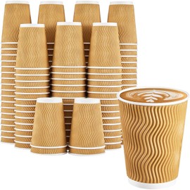AMD Nexus 500 X 8oz Kraft Ripple Coffee Cups - Insulated Triple Walled Takeaway Coffee Cups - Reusable Cups for Hot and Cold Drinks for Christmas, Birthdays Parties