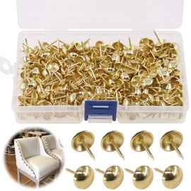 Keadic 300Pcs 7/16" (11mm) Antique Upholstery Tacks Furniture Nails Pins Kit for Upholstered Furniture Cork Board or DIY Projects - Gold