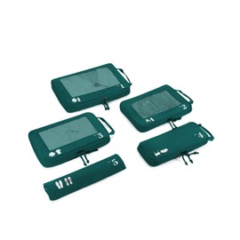ECOHUB 5 Set Compression Packing Cubes for Suitcases Organiser Bags Travel Accessories with Shoes Bag Tear-resistant Travel Cubes with ID Tag Expandable Packing Bags (Dark Green)