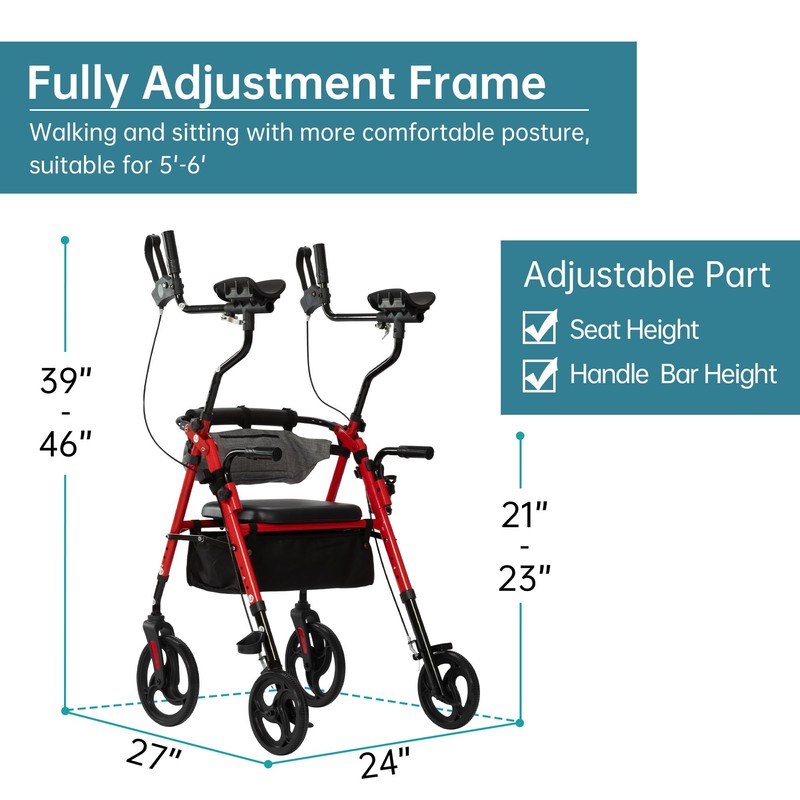 ELENKER Upright Rollator Walker, Stand Up Walkers for Seniors with