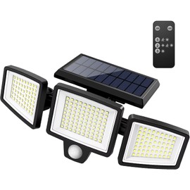 LSLCQW Solar Outdoor Lights 2500LM 210 LED Security Lights with Remote Control,3 Heads Motion Sensor Lights, IP65 Waterproof,270° Wide Angle Flood Wall Lights with 3 Modes1 Pack