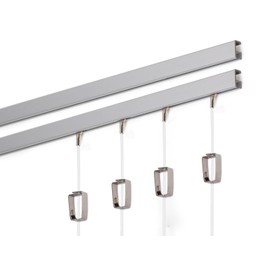 STAS Minirail Picture Hanging System Set - Covers 9.84 ft of Wall Space - Smallest Picture Rail & Art Hanging Gallery Kit for Art Display (Matte Silver Rails, Includes 4 Hooks & Cords)