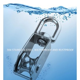 MIKMAYTOO Small Lifting Single Pulley Roller Loading 35Ibs Capacity, 304 Stainless Steel Heavy Duty Single Wheel Swivel Lifting Rope Pulley Block (M32)