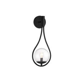 Savoy House 9-7193-1-89 Encino Modern Vintage Clear Seeded Glass Teardrop Wall Sconce, 1-Light 60 Watt, 20" H x 8" W, Matte Black