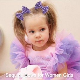 KISZU 4 Inch Sequin Glitter Hair Bows Clips, Sparkling Bling Little Bow HairPins Hair Accessories for Baby Girls Kids Children Teens and Women (Violet)