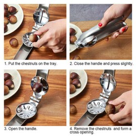 Stainless Steel Chestnut Clip, Horuhue 2 in 1 Nut Cracker Nut Opener Sheller Walnut Pliers Portable Kitchen Gadgets