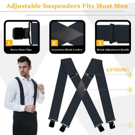 QCWQMYL 2" Suspenders for Men Big and Tall Heavy Duty Strong Clips Hunting Skip Braces Work Suspenders Men