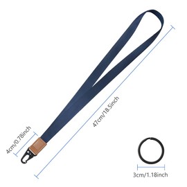 Vicloon Neck Strap Lanyard, Neck Lanyard Strip with Genuine Leather, with Metal Ring, for Keys, ID Card Holder, Wallets and ID Card Holder (Dark Blue)