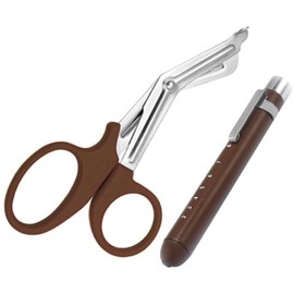 AAProTools Brown Color Heavy Duty EMT Trauma Shears + LED Penlights for Nurse Doctor Paramedic, EMT - Bandage Scissors, Pupil Gauge Penlight Pack