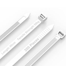 Uootach Pack of 200 Cable Ties, 7.6 mm x 300 mm Nylon Cable Ties, UV Resistant, Durable and Robust with 55 kg Tensile Strength, for Cable Management, Catching Bags, Home, Waste Sorting, Gardening,