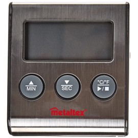 Metaltex Digital Kitchen Thermometer with Probe and Timer, Stainless Steel, Grey, 20 x 20 x 6 cm
