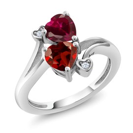Gem Stone King 925 Sterling Silver Red Created Ruby Red Garnet Ring For Women (1.89 Cttw, Heart Shape 6MM, Gemstone July Birthstone, Available In Size 5, 6, 7, 8, 9)