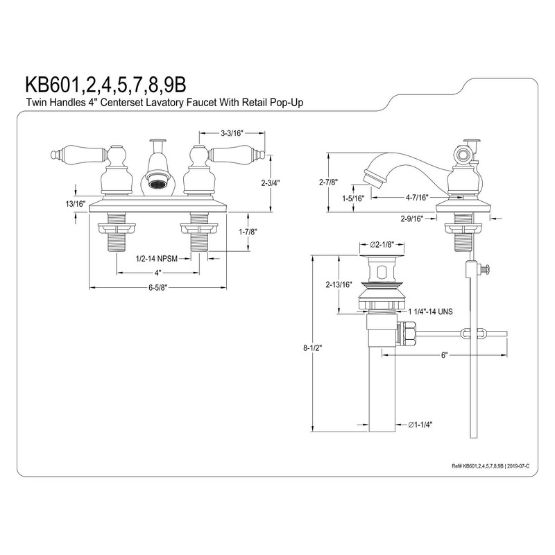 Kingston Brass KB601B 4-Inch Centerset Lavatory Faucet, 2.88" x 4.05"