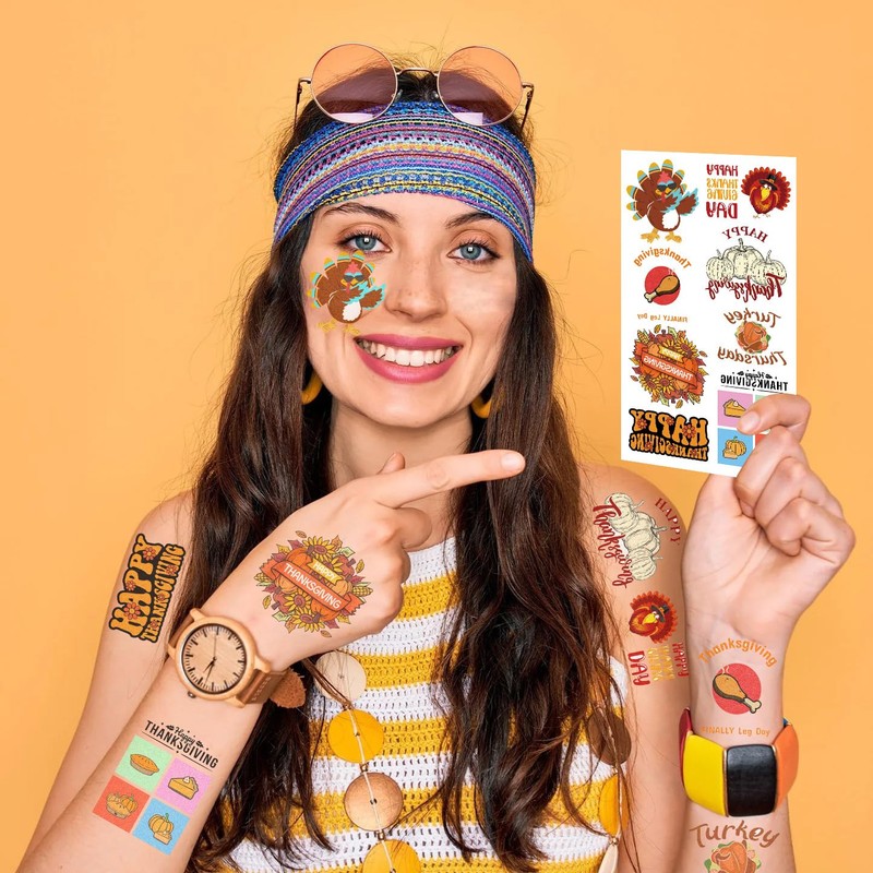 20sheet(120+patterns) Thanksgiving Fall Tattoos for Kids - Give Thanks Decorations,