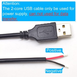 ELNONE 2PCS 20AWG USB Pigtail, 0.6M/2FT USB 2.0 Male Plug, 5V 5A Black Power Cable with Spring Wire Connector