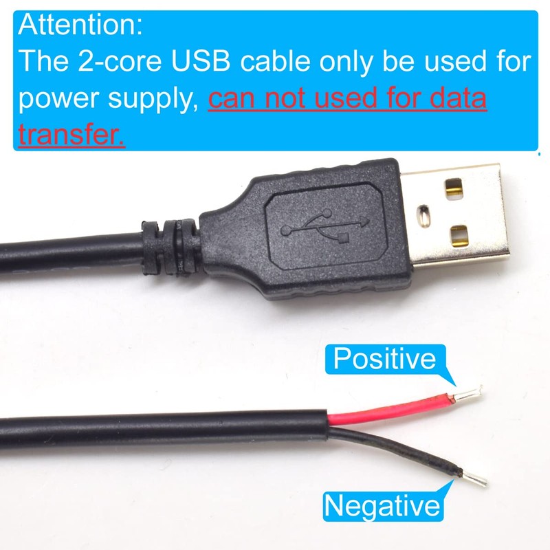 ELNONE 2PCS 20AWG USB Pigtail, 0.6M/2FT USB 2.0 Male Plug,