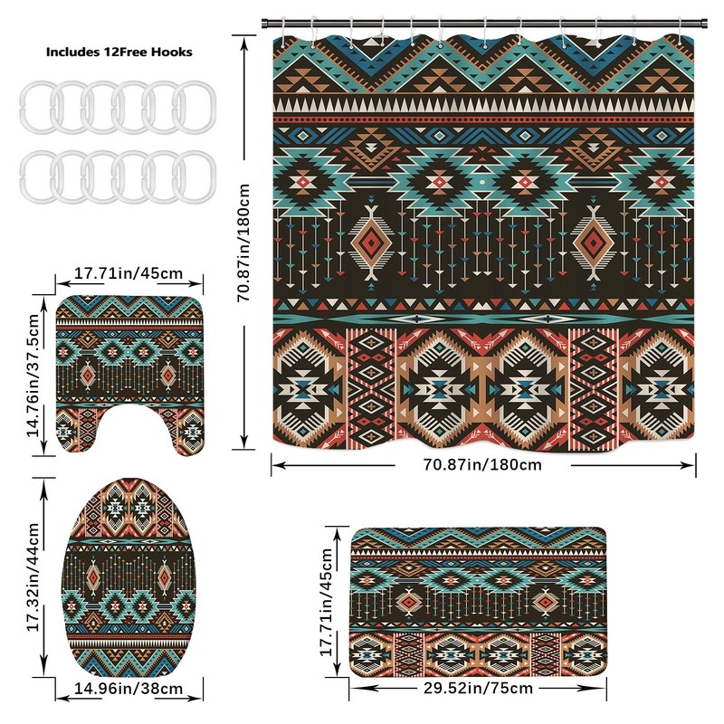 ALIEYE Bohemian Aztec 4 - Piece Bathroom Set - Shower