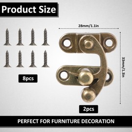 BOHUIZ 2 Pack Antique Vintage Lock Clasp Small Hasp Latches Right Latch Hook Hasp with Mounting Screws Swing Arm Latch for Jewelry Box Cabinet Toolbox (Bronze)