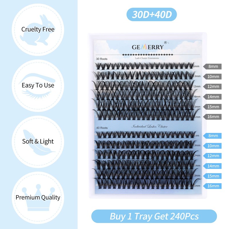 Eyelashes, Single DIY Cluster Eyelashes, 10D, 20D, 30D, 40D, 0.07