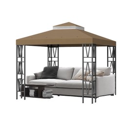 10x10FT Gazebo Replacement Canopy Top Cover, Double Tiered Gazebo Cover with Air Vent for Yard, Patio & Garden (Brown)