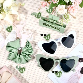 DEEKA 36 Pcs Bachelorette Party Favors Decorations Bridesmaid Proposal Gifts Heart Sunglasses Hair Claw Clips Satin Scrunchies Accessories Set for Bridal Wedding Party (White&Green)