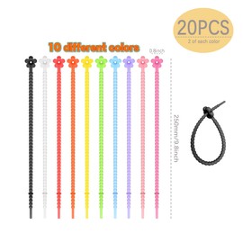 20 PCS Silicone Cable Ties Reusable Cable Ties Reusable Silicone Cable Management Organizer Cable Straps Cord Ties Multi-Purpose Silicone Cable Tie for Home Office Garden Kitchen Workshop
