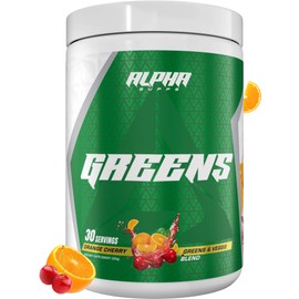 Alpha Supps - Alpha Greens Supplement | Fruit & Vegetable Superfood Powder | Over 40 Natural Plant Based Ingredients | Prebiotic & Probiotic Digestive Support Blend - 30 Servings (Orange Cherry)