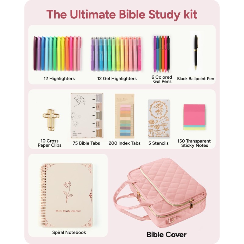 Bible Journaling Kit – Quilted Bible Cover Case for Women,
