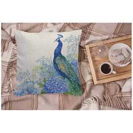 WONDERTIFY Peacock Cushion Cover Big Bird Animal Peacock Flowers Pillowcases for Men Women, Pillow Cover Living Room Farmhouse 45X45 Cm