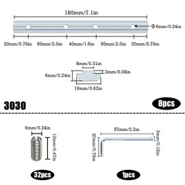 Track Connector, Aluminium Profile Connector, 30 x 30 mm, Aluminium Profile, Pack of 8, Profile Connector for 30 x 30 Groove, 8 Profiles, Screws for Construction Profiles, Aluminium Profile