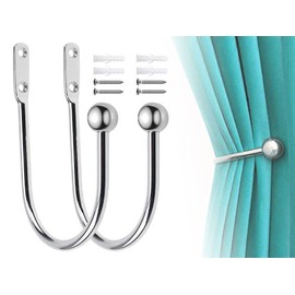 Hitopin Pack of 2 Metal Curtains Tiebacks, Metal Black Tiebacks, Curtain Holders, U-Shaped Curtain Holders, Curtain Tiebacks, Used for Decoration Curtains, Bedroom, Kitchen (Silver)