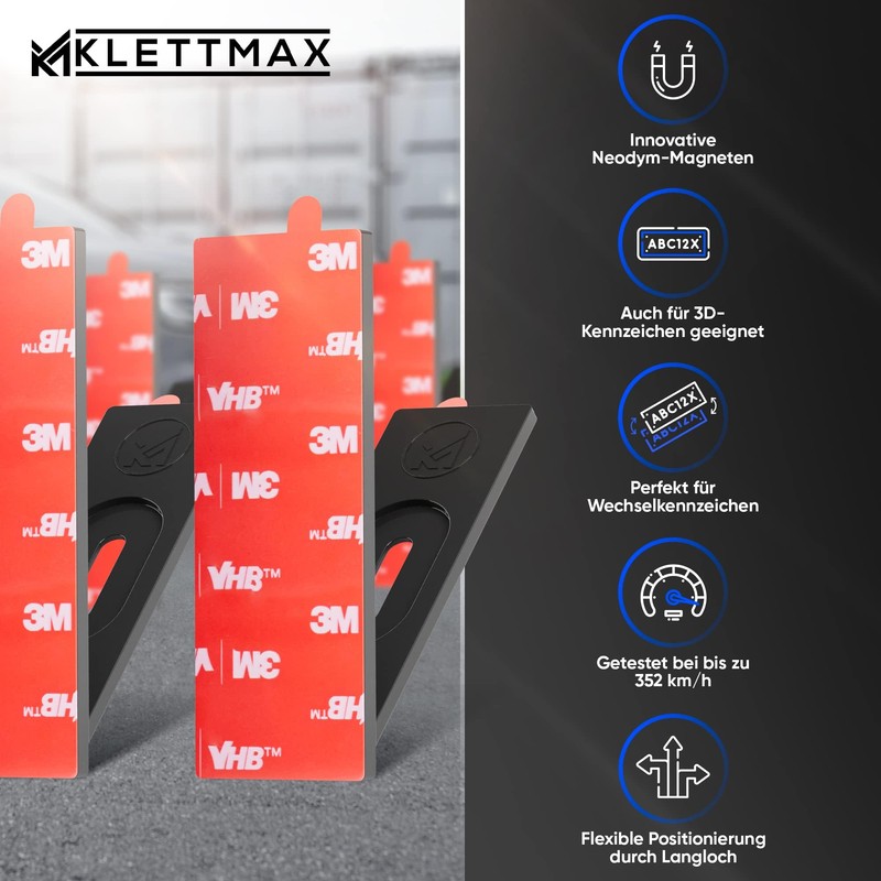 KLETTMAX Magnetic Number Plate Holder: Frameless, Weatherproof Holder for Aluminium,