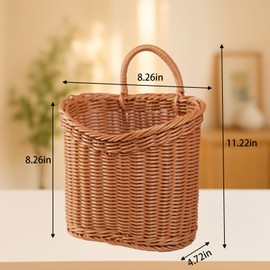 Xekley Woven Hanging Wall Basket for Front Door – Handwoven Wicker Door Basket for Mail, Flowers & Home Storage, Wall Hanging Basket for Garden Farmhouse