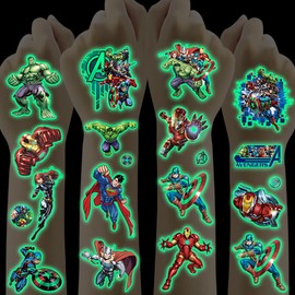 Tattoo Kinder,Avengers Tattoo 12 Blätter,Hautfreundliche Leuchttattoos Jungen Mädchen Wasserdicht Kindertattoos Sticker Superheld Temporäre Tattoos,Mitgebsel Kindergeburtstag Gastgeschenke Party Deko