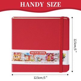 Square 5x5 inches 80gsm 100 sheets/200 Pages Notebooks Blank Sketchbooks Travel Journal Pocket Hardcover Paint Writing Diary Memo Planner PU Leather Cover Red