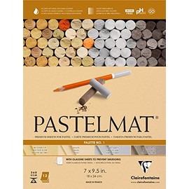 Clairefontaine Pastelmat Glued Pad - Palette No. 1 - (7 x 9 1/2 Inches) 18 x 24 cm - 360g - 12 Sheets - Maize, Buttercup, Dark Grey, Light Grey