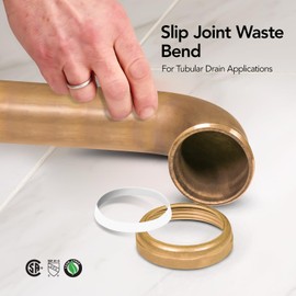 Highcraft 1-1/2” x 15” Waste Arm with Slip Joint Connection Brass Waste Bend 22-Gauge for Bathroom Sink, Kitchen Sink, Utility Sink Tubular Drain Applications, Includes Nut and Washer