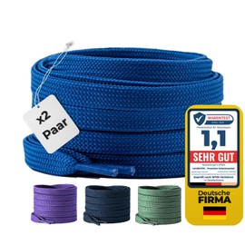 LaceHype 2 Pairs of Premium Shoelaces, Flat, Tear-Resistant, 10 mm Wide Replacement Polyester Shoelaces for Trainers, Sports Shoes (Blue, 180)