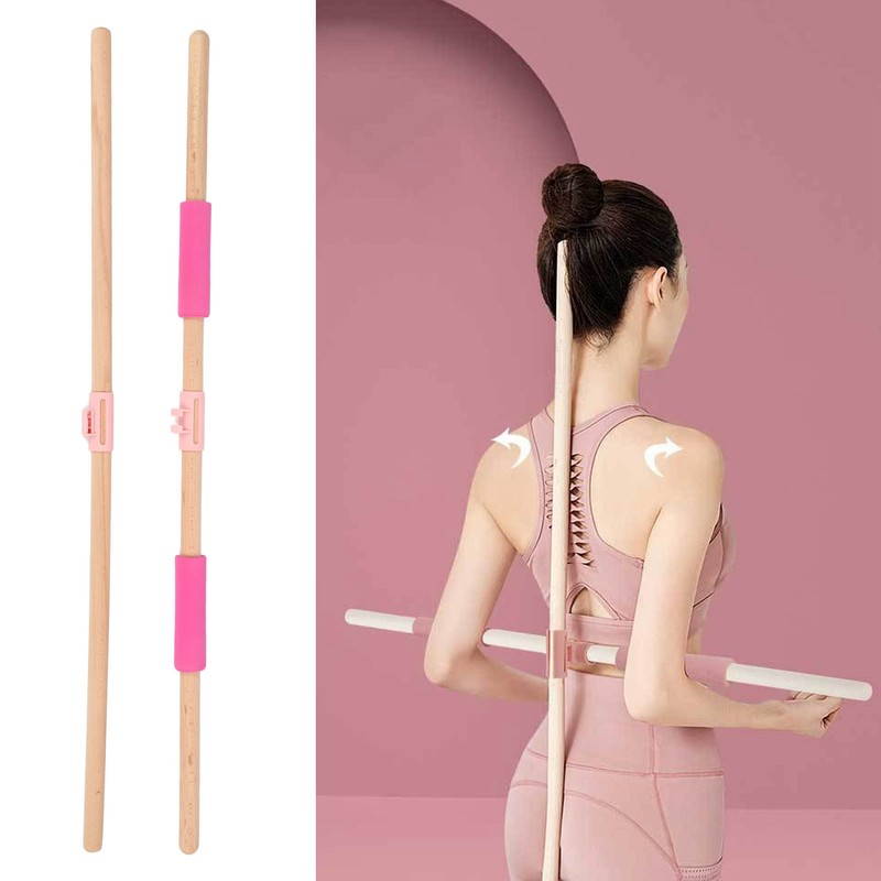 2pcs 31.5in Length Yoga Training Stick Beechwood Open Shoulder Back