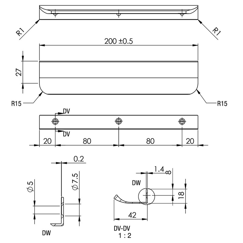 Furniture Handle Blank Round 50 mm Stainless Steel Look Titanium