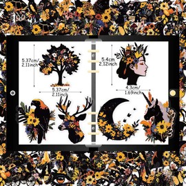 50 Pcs Vintage Boho Nature Stickers – Aesthetic Clear Black Wild Animal, Floral, Botanical Decals for Scrapbooking, Journals, Resin Projects