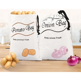 Potato Onion Storage Bags 3PCS ， Reusable Canvas Vegetable Produce Bags with Drawstring Closure for Fresh Keeping, Organizing Pantry, Kitchen Storage (36 * 26 CM)