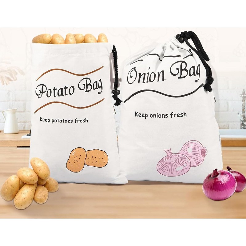 Potato Onion Storage Bags 3PCS ， Reusable Canvas Vegetable Produce
