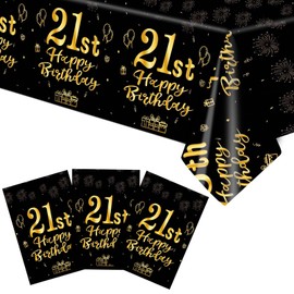 Xiliconie 3 Pack Black and Gold Tablecloth Birthday Decorations 21st Birthday Decorations for Him Tablecloths Disposable Rectangle Plastic Table Cloth for Boys Girls Birthday Party Supplies