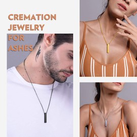 Richsteel Gold Steel Square Bar Pendant Necklace Hold Ashes for Mum Cremation Ash Keepsake Jewellery for Men Women