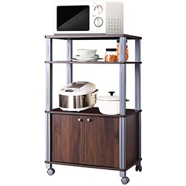 ReunionG 3-Tier Rolling Microwave Oven Stand with Utility Shelves Cabinet, Multifunctional Kitchen Baker’s Rack Spice Workstation Organizer Storage Cart for Home Dining Room Commercial Use (Brown)