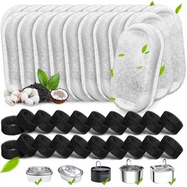 Cat Water Fountain Filters, 40 Pack Cat Fountain Replacement Filters for Stainless Steel 67oz/2L& 108oz/3.2L adjustable Water Flow Pet Water Fountain,Dog Water Fountain Filters(20 Filters& 20Sponges)