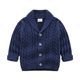 Feidoog Infant Baby Boys Cardigan Crochet Sweater V-Neck，Toddler Knit Button up Knitted Pattern Pullover Sweatshirt,Blue,18-24
