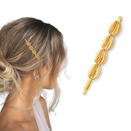 MYCUTEY Gold Seashell Hair Pins For Women 4Pcs Shell-Linked Stain Steel Metal Barrettes Cute Summer Beach Mermaid Hair Accessories